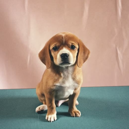 A puppy sitting on a grooming table